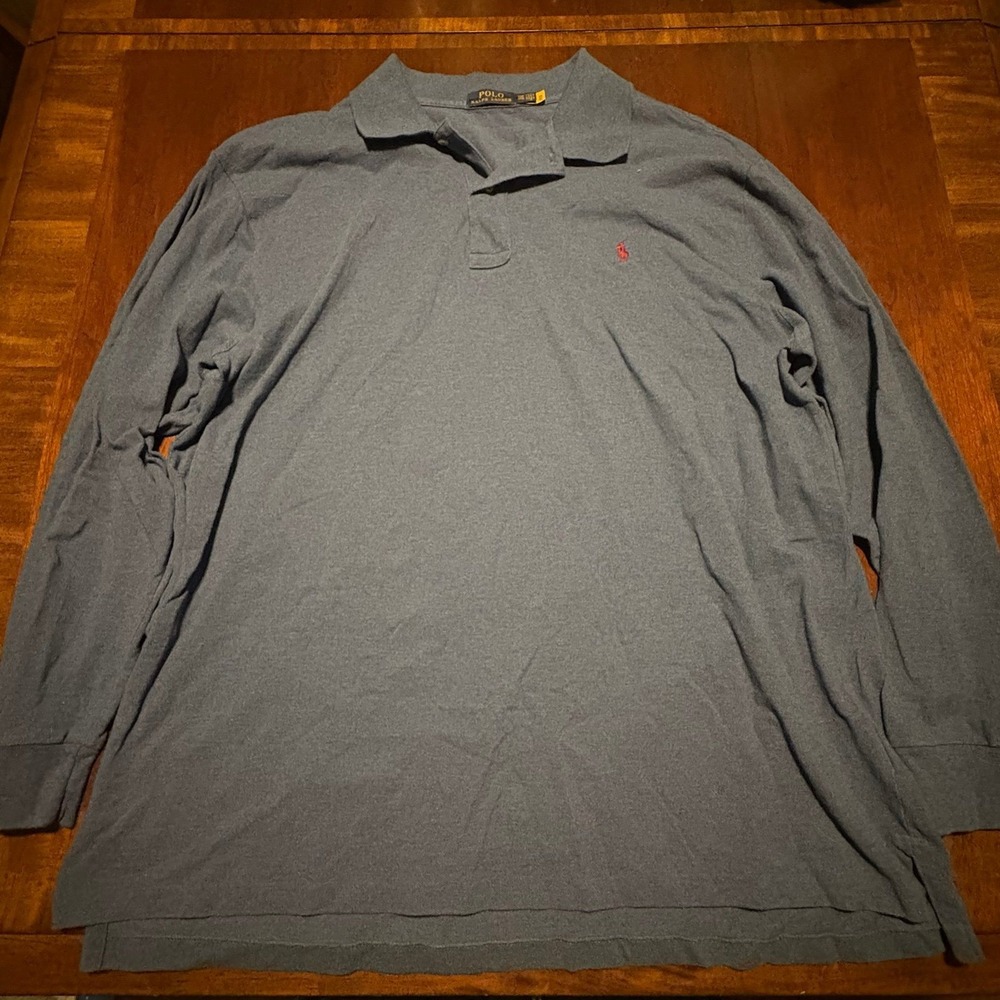 Polo Ralph Lauren 2XB Big Long Sleeve Polo Shirt Blue Red Pony Cotton‎